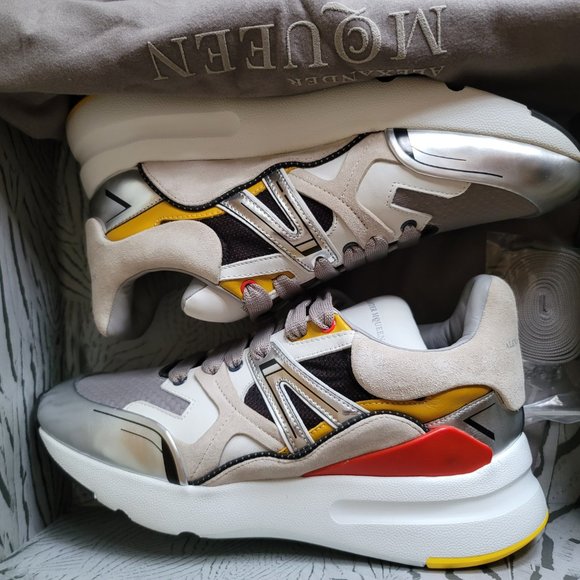 Alexander Mcqueen 42 9 Sprint Runner Court Trainer Oversize Sneaker White Silver - Picture 3 of 12